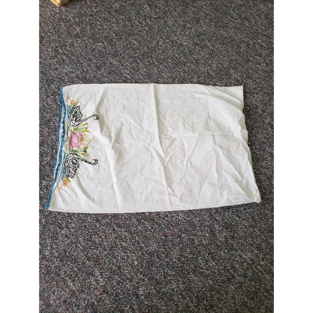 Vintage Swan Embroidered Pillowcase